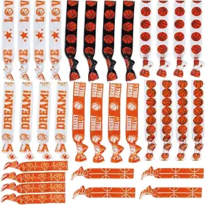 YKW 32 Pack Basketball Headbands Hair Ties No Crease Elastic Sports Hair Accessories for Women Girls Players - Team Gifts Basketball Party Favors Orange White Sports Ribbon Ponytail Holders product image