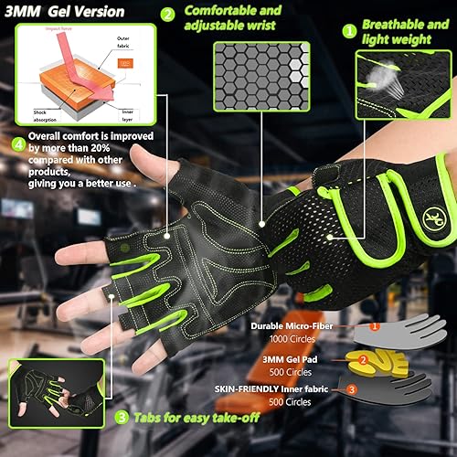 Miniatura 2 de MOREOK Guantes de entrenamiento acolchados para levantamiento de pesas para hombres y mujeres, gel de 0.118 pulgadas, guantes de gimnasio con agarre