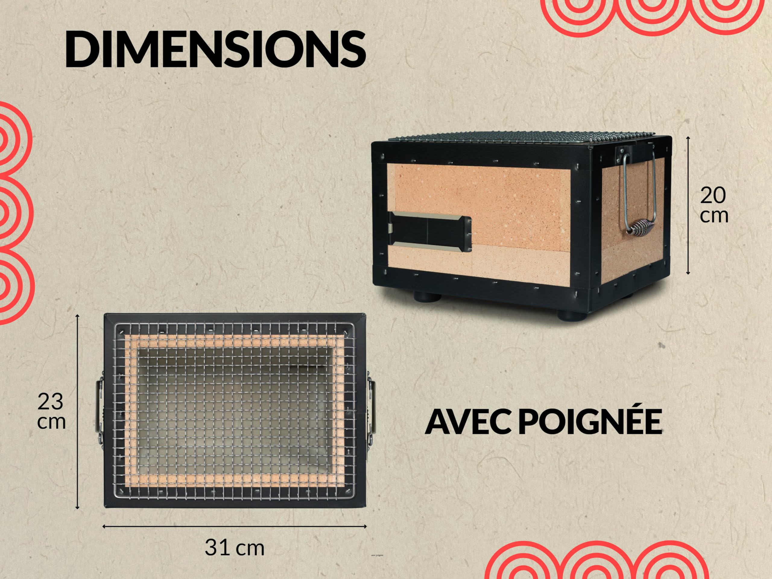 Konro Grill – Barbecue japonais traditionnel au charbon de bois en diatomite naturelle – Idéal pour Yakitori & Yakiniku – Grill de table compact – Fait main au Japon – Petit (31x23x20 cm)