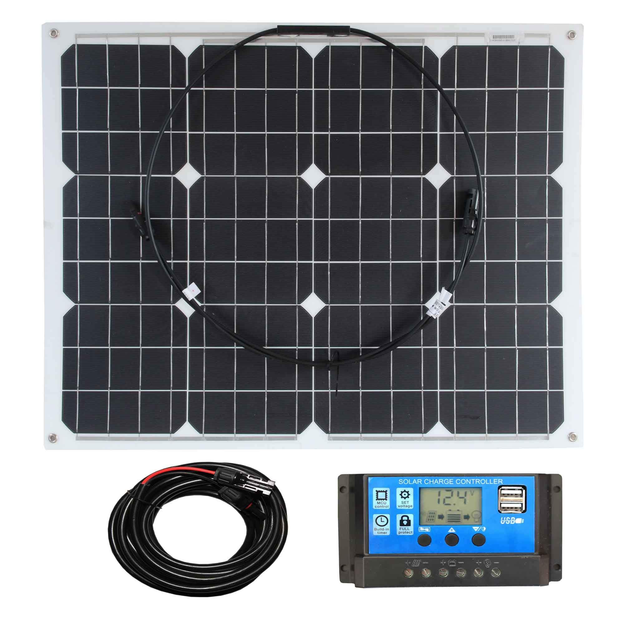 Lowenergie Flexible Etfe Solar Panel Pv Photo-Voltaic Ideal For Caravans, Boats, Gardens, Camping & Motorhomes. Kit (50W)