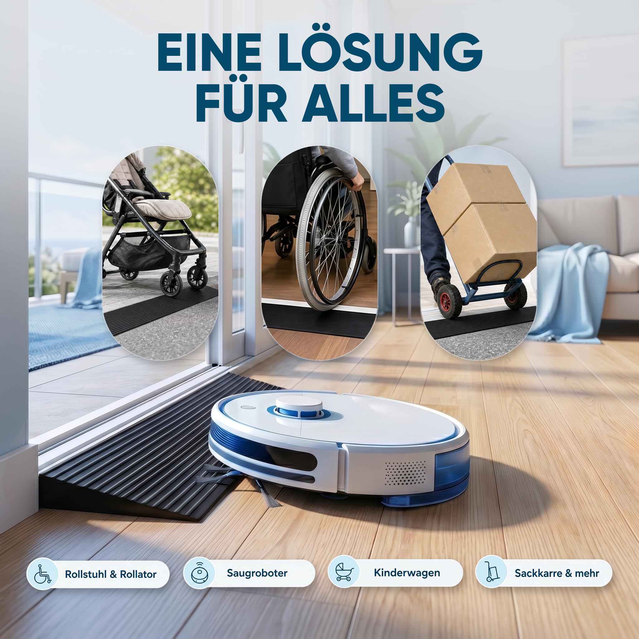Türschwellenrampe 2,5cm Rollstuhlrampe Gummirampe Auffahrrampe Schwellenrampe Bordsteinrampe für Rollstuhl, Kinderwagen, Rollator oder e Scooter