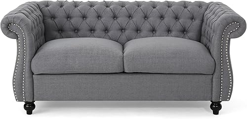 GDFStudio Christopher Knight Home Kyle Sofá biplaza tradicional Chesterfield gris y marrón oscuro 6175 x 3375 x 2775 pulgadas