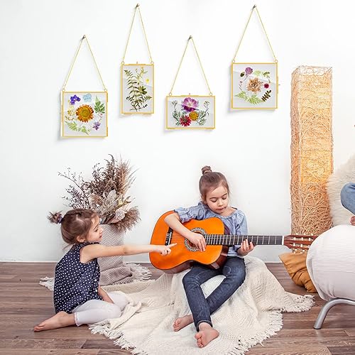 Miniatura 6 de Chunful 9 marcos de vidrio doble para flores prensadas, marcos de fotos colgantes, exhibición de fotos, marco flotante de metal dorado de latón con