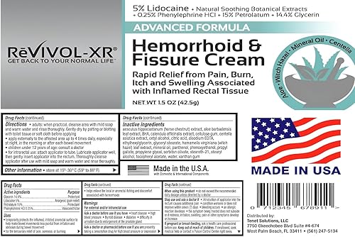 Miniatura 4 de REVIVOL-XR Tratamiento para hemorroides de alivio rápido del dolor, picazón, quemadura e hinchazón 5% lidocaína, fenilefrina HCI, glicerina