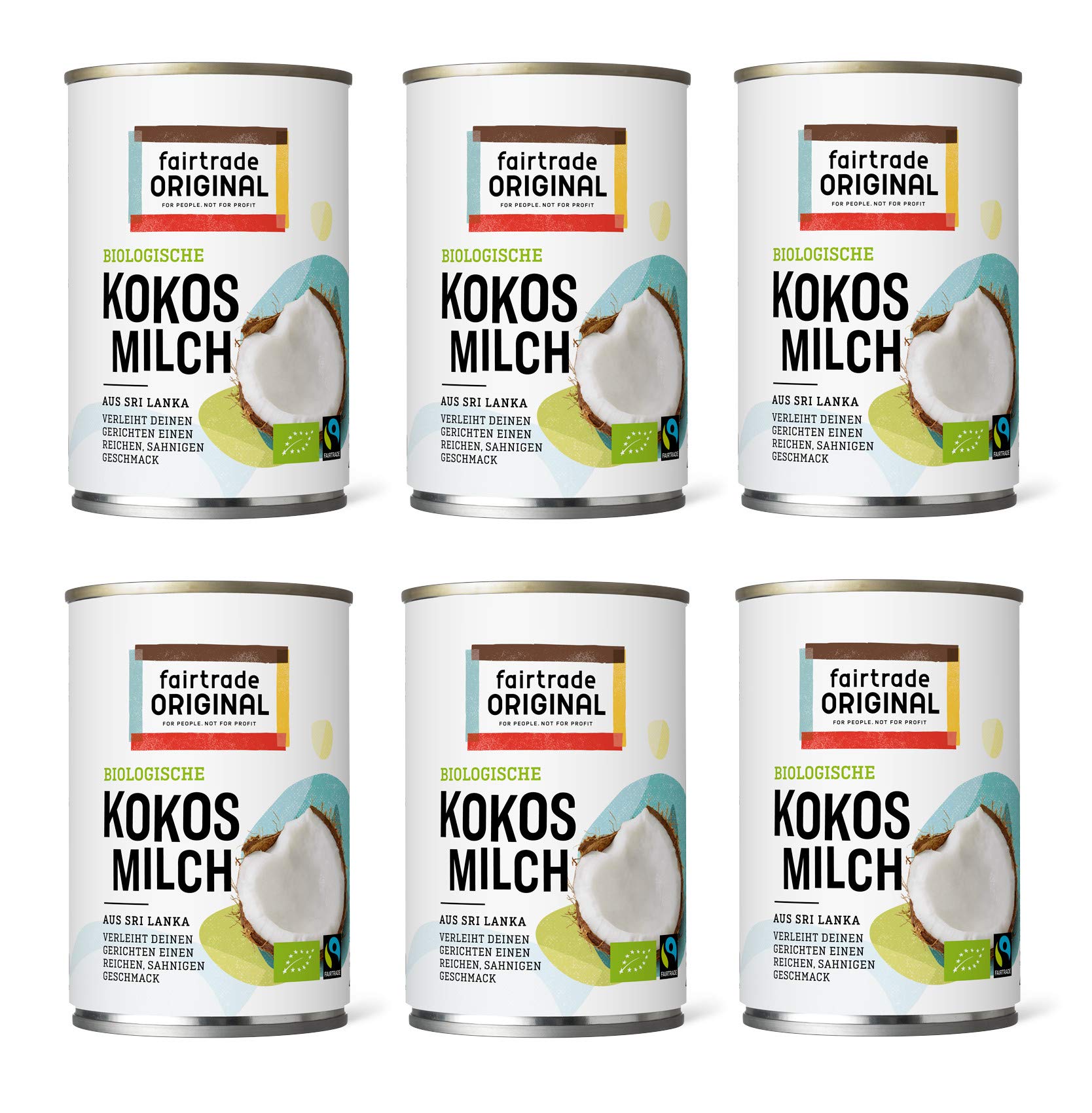 fairtrade ORIGINAL Bio Kokosmilch 6 x 400ml Dose | 99% Kokosnuss-Extrakt | Veganer Sahneersatz zum Kochen, Backen & für asiatische Currys 2,4 Liter gesamt