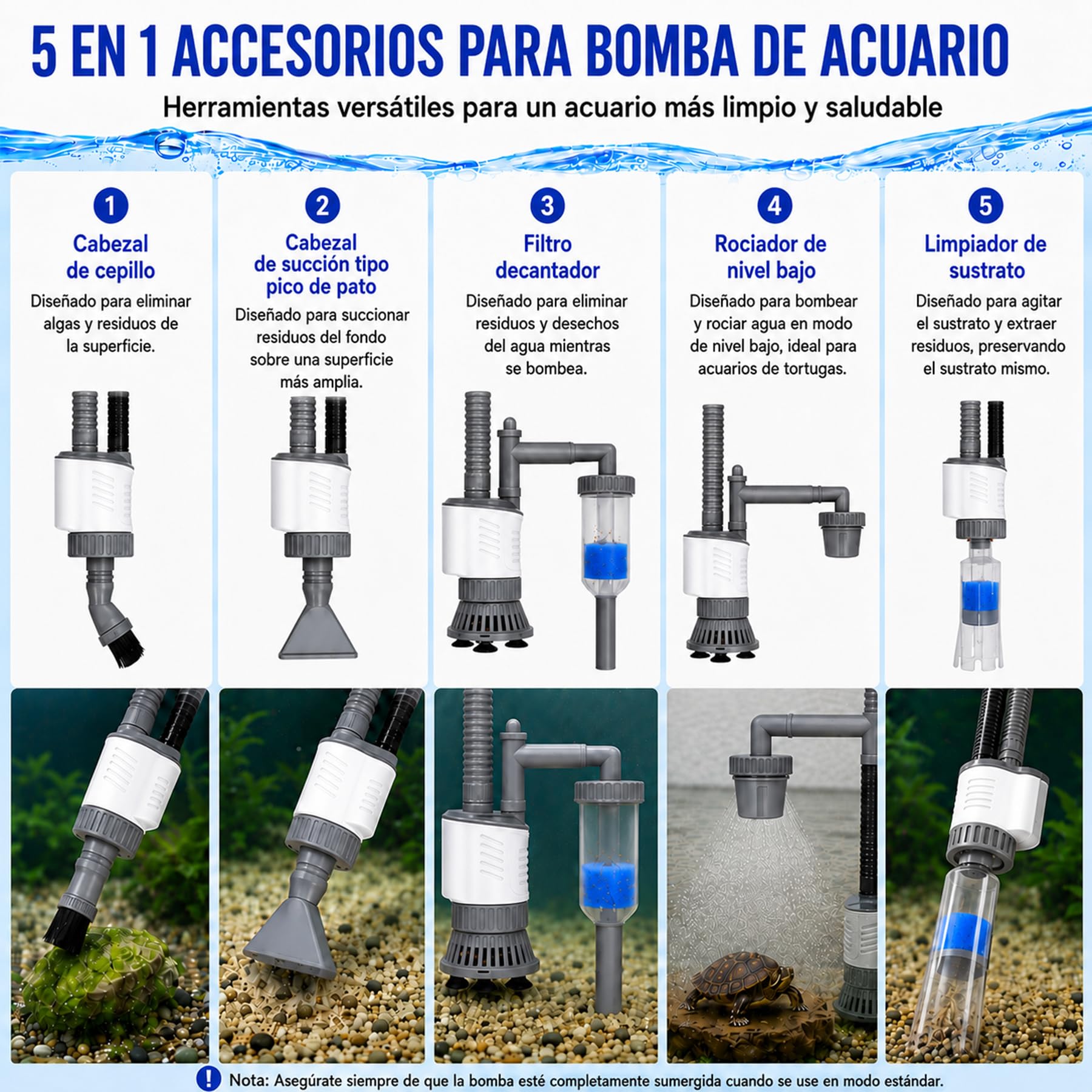 Vehipa Limpiador Eléctrico para Acuarios 30W, Sifonador Acuario