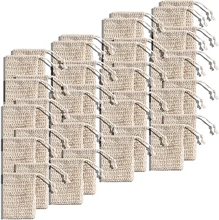 UgyDuky 40 Pack Soap Saver Pouch Soap Exfoliating Bag, Natural Ramie Soap Bag, Handmade Soap Saver Pouch, Mesh Soap Bag with Drawstring for Bath & Shower Use