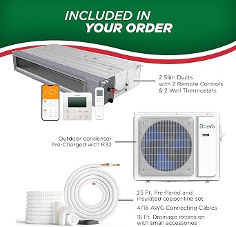 BRAVO 18,000 BTU 2-Zone Concealed Ducted Mini Split AC Heat Pump, 22 SEER2