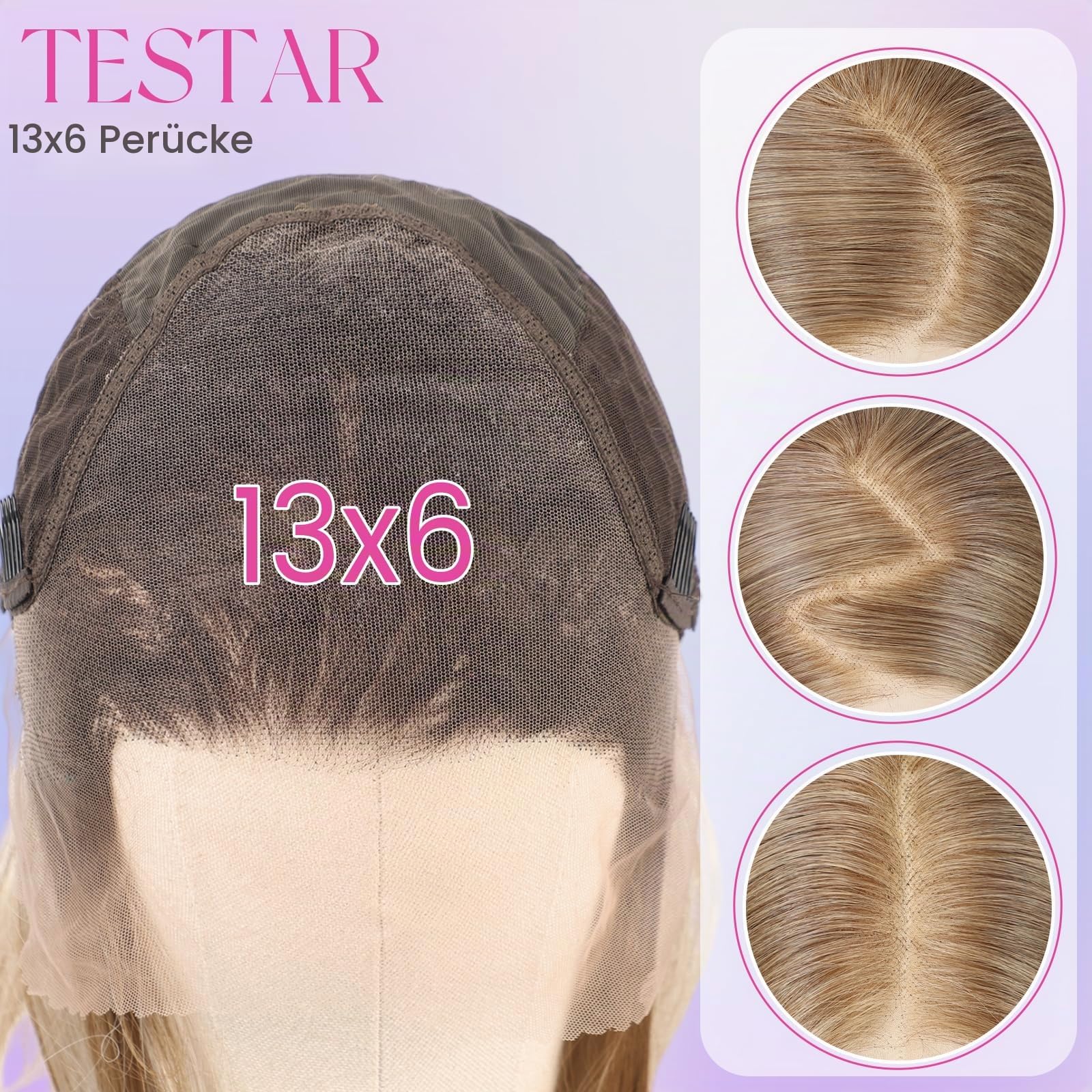 testar 13x6 Spitzenfront Perücke Braun-Blond, kurze gewellte Perücke für Damen, kleberlose Synthetikperücke aus hitzebeständiger Faser, 14 Zoll für den täglichen Gebrauch