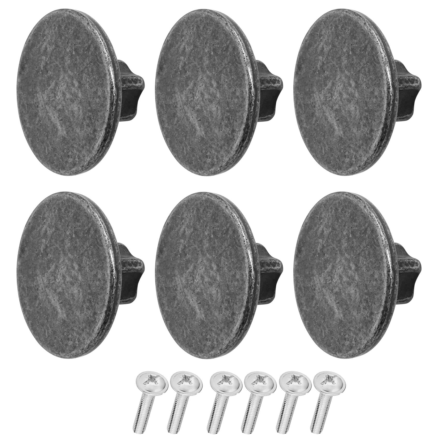 Decoranddecor Vesta - 40mm Round Kitchen Cabinet Furniture Knob Zinc Alloy (6 Pack, Antique Silver)
