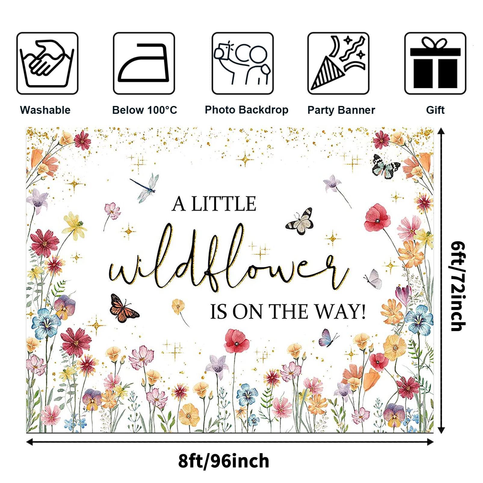 Avezano Wildflower Baby Shower Decorations A Little Wildflower is On The Way Baby Shower Backdrop She is a Wildflower Theme Baby Girls' Baby Shower Photoshoot Background Banner (8x6ft(96x72in))