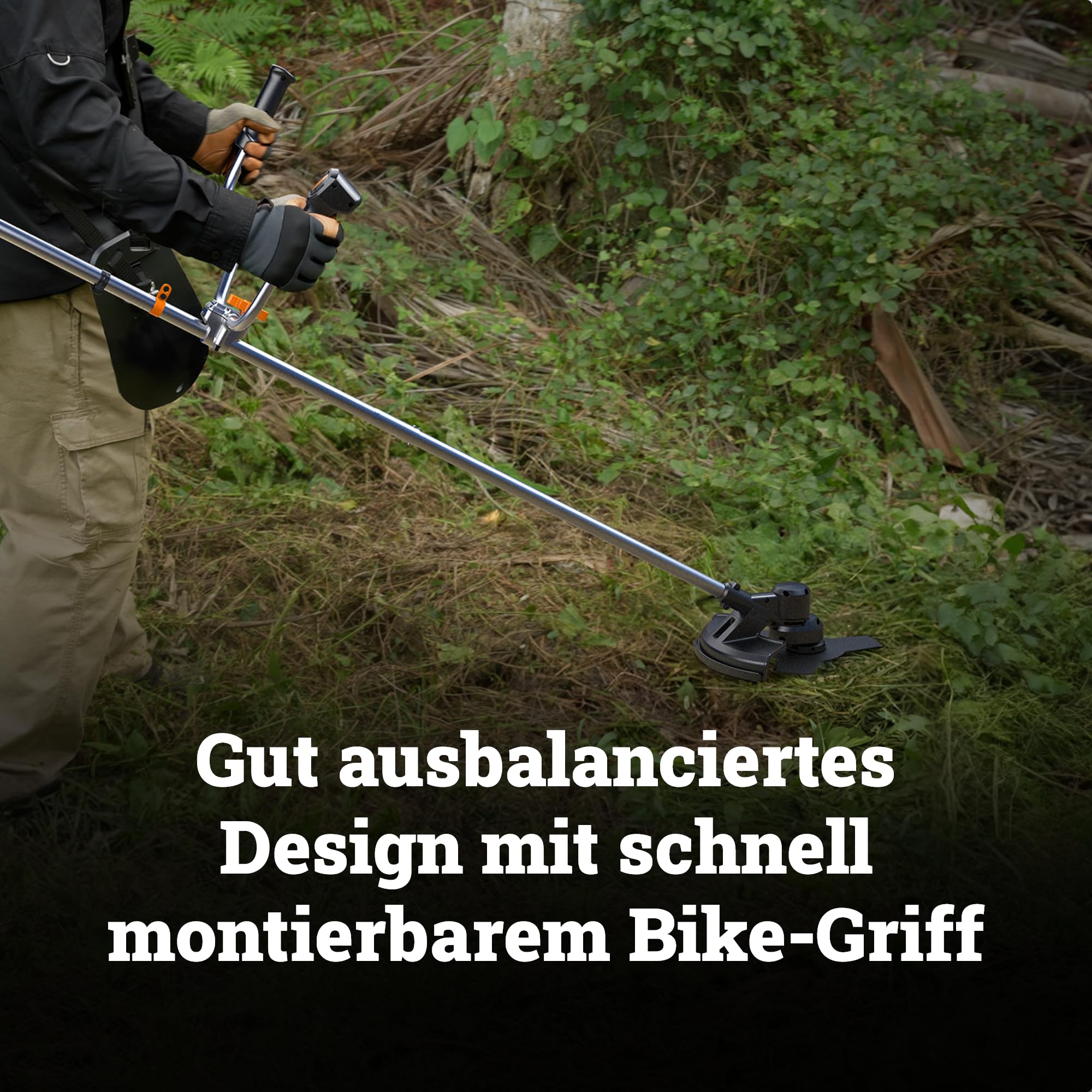 WORX WG082E.9 Akku-Sense 20V, 600W Brushless Motor, 2-in-1 Rasentrimmer & Freischneider, 30 cm Faden / 25,5 cm Metallklinge, Bike Handle Griff, klappbarer Schaft Ohne Akku & Ladegerät