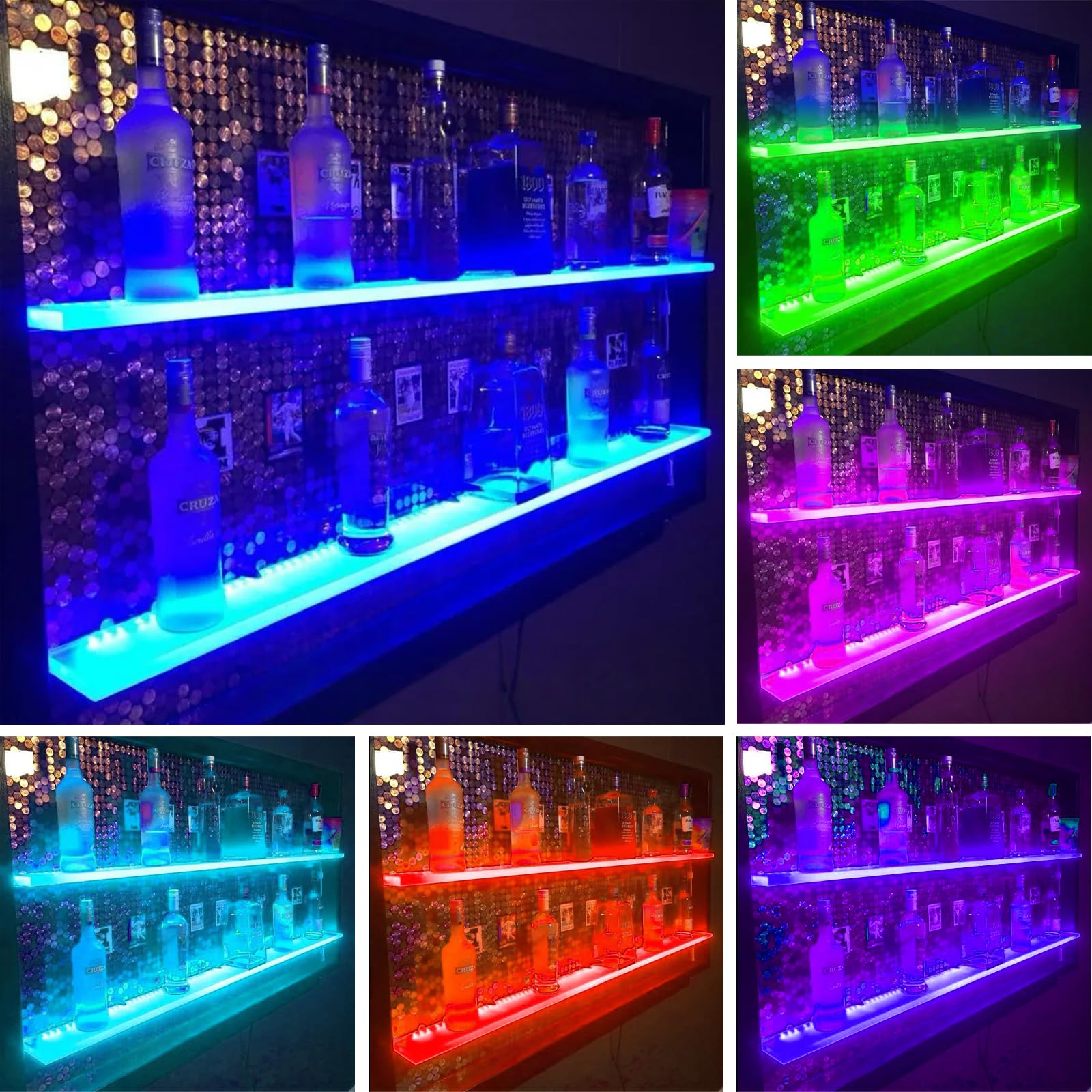 Set di 8 luci LED RGB 5050SMD, per vetrine, illuminazione per pavimenti in vetro, clip con alimentatore di rete da 12 V, con app controllabile, luce LED, per vetrine, tavolo