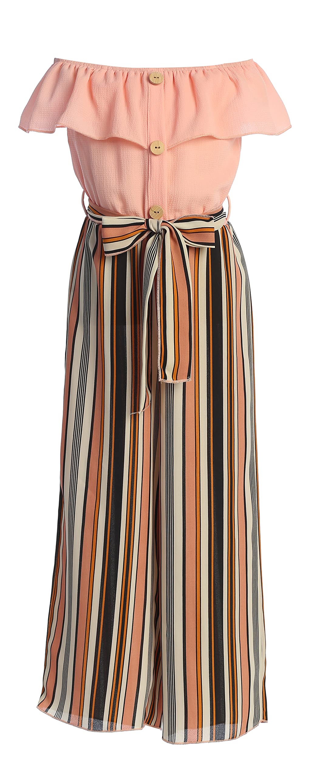 Pink White Stripe Big Girls Wide Leg Bell Sleeves Solid Knit Top Elegant High Waist Rompers Palazzo Pants Trousers Jumpsuits USA Size 10
