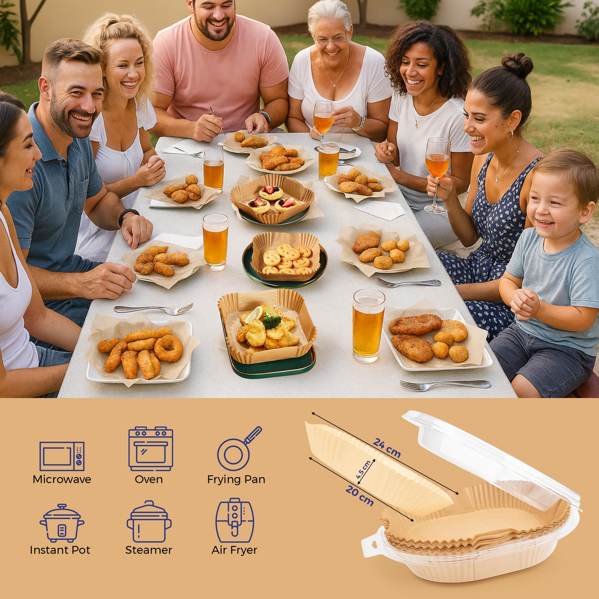 Papel para Air Fryer Desechable Antiadherente Premium 125 Unidades, Papel para Freidora de Aire 20x24 cm, Resistente al Calor, Sin BPA, Compatible con Cosori, Cecotec, Ninja y Philips – Holviva — view 4