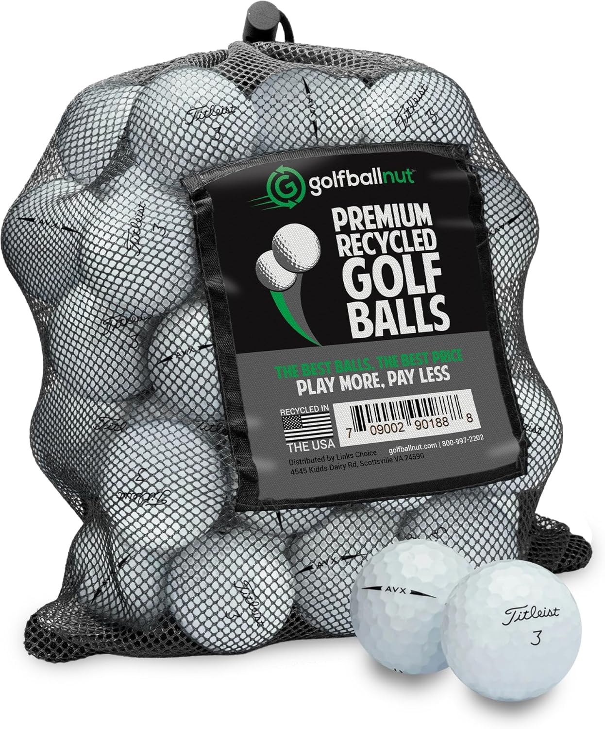 Recycled Golf Balls for Titleist AVX- Premium Performance Used Golf Balls Bulk 4A Near Mint Condition – Includes Mesh Bag – (24-48) Pack, White