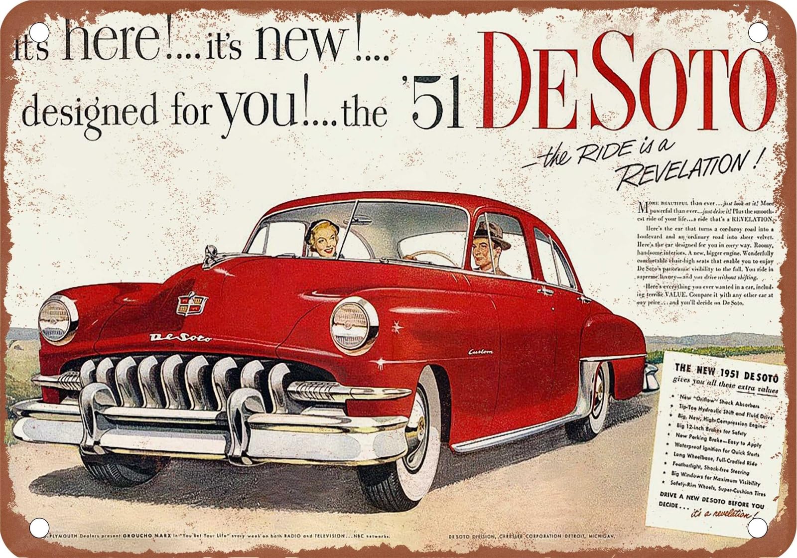 METAL SIGN - 1951 DeSoto Vintage Ad 01 - Old Retro Rusty Look home decor