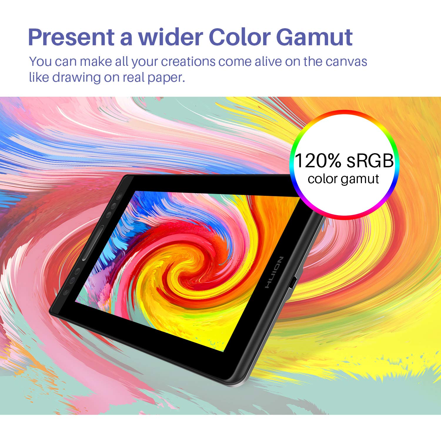 HUION KAMVAS PRO 13 Grafiktablett mit Display 13,3 Zoll Grafikzeichnungsmonitor, voll laminiert, mit verstellbarem Ständer, 4 Expresstasten und 1 Touch-Bar Ideal für Home-Office & E-Learning