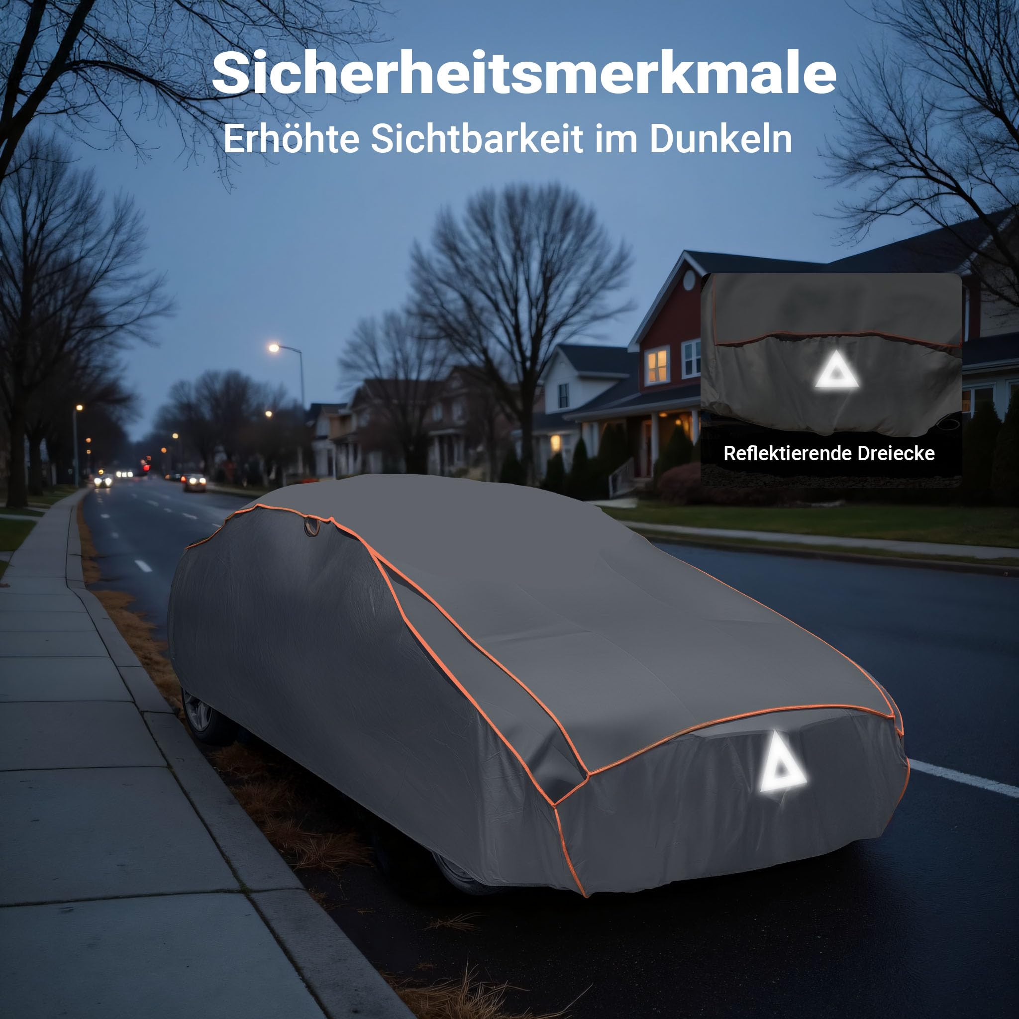 XPOtool Vollgarage für Auto Größe L 482x178x119cm Schutz vor Hagel, wasserdicht, lackschonend, Autoabdeckung mit Luftschlitzen, Reflektoren, Spanngurten