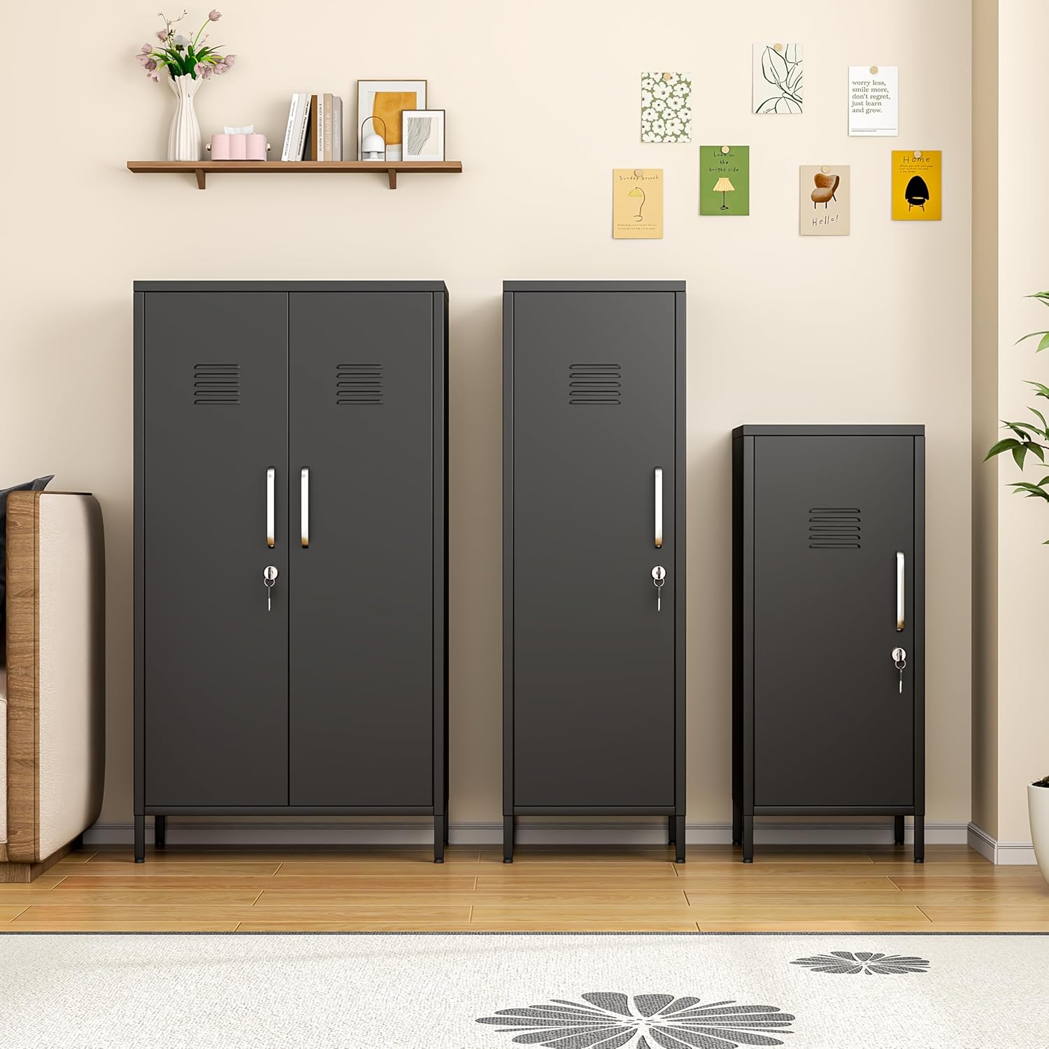 Ckzbx Tall Narrow Storage Cabinet 51.18" H Bathroom Cabinet Metal Pantry Cabinets, 3 Adjustable Shelves for Kitchen, Home Office, Living Room, Dinning Room (Black)