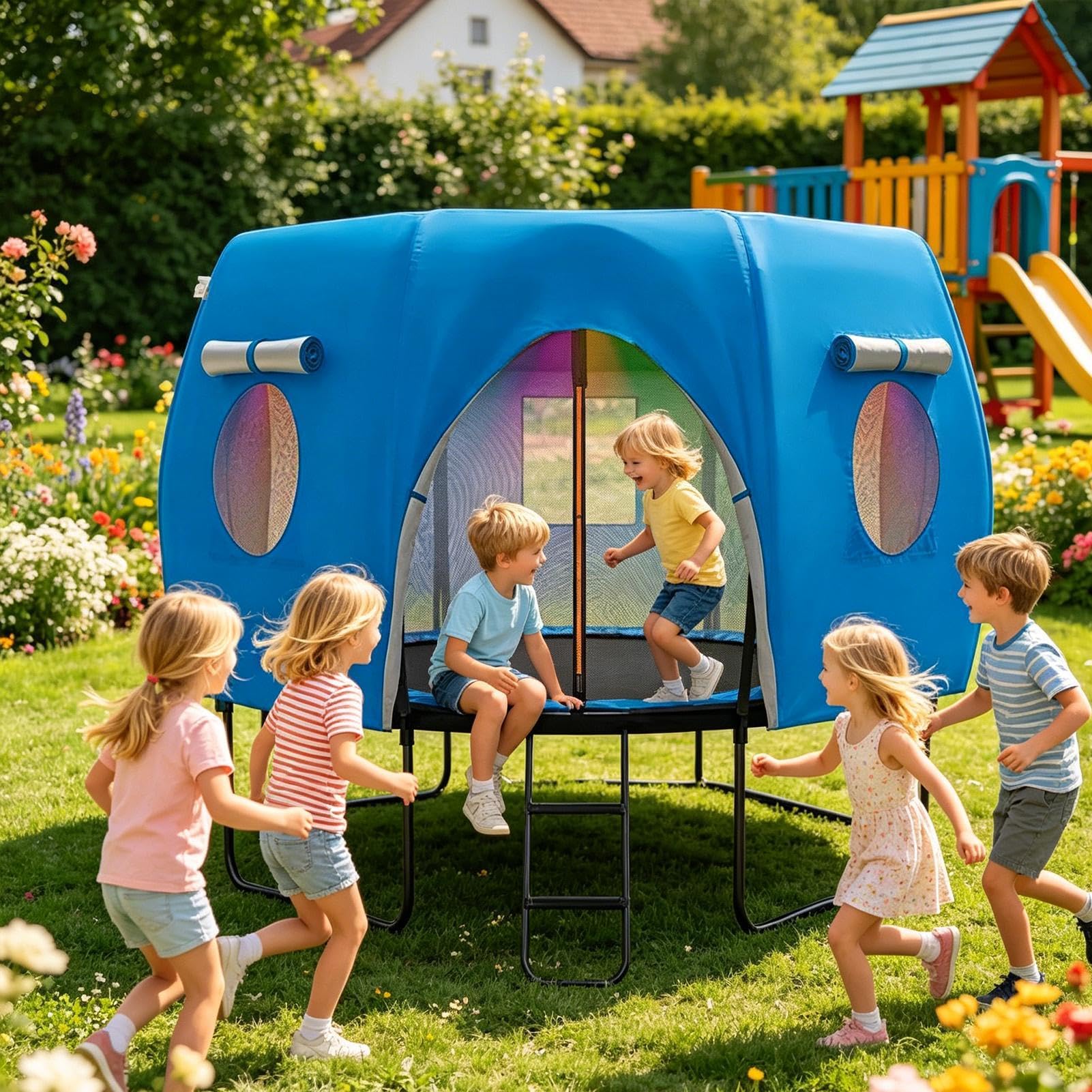 Generico Tenda per Tappeto Elastico Tenda Protettiva Parasole per Tendalino | Copertura Antivento per Tappeto Elastico Campeggio All'Aperto Giardino Cortile Patio e Palestra Domestica
