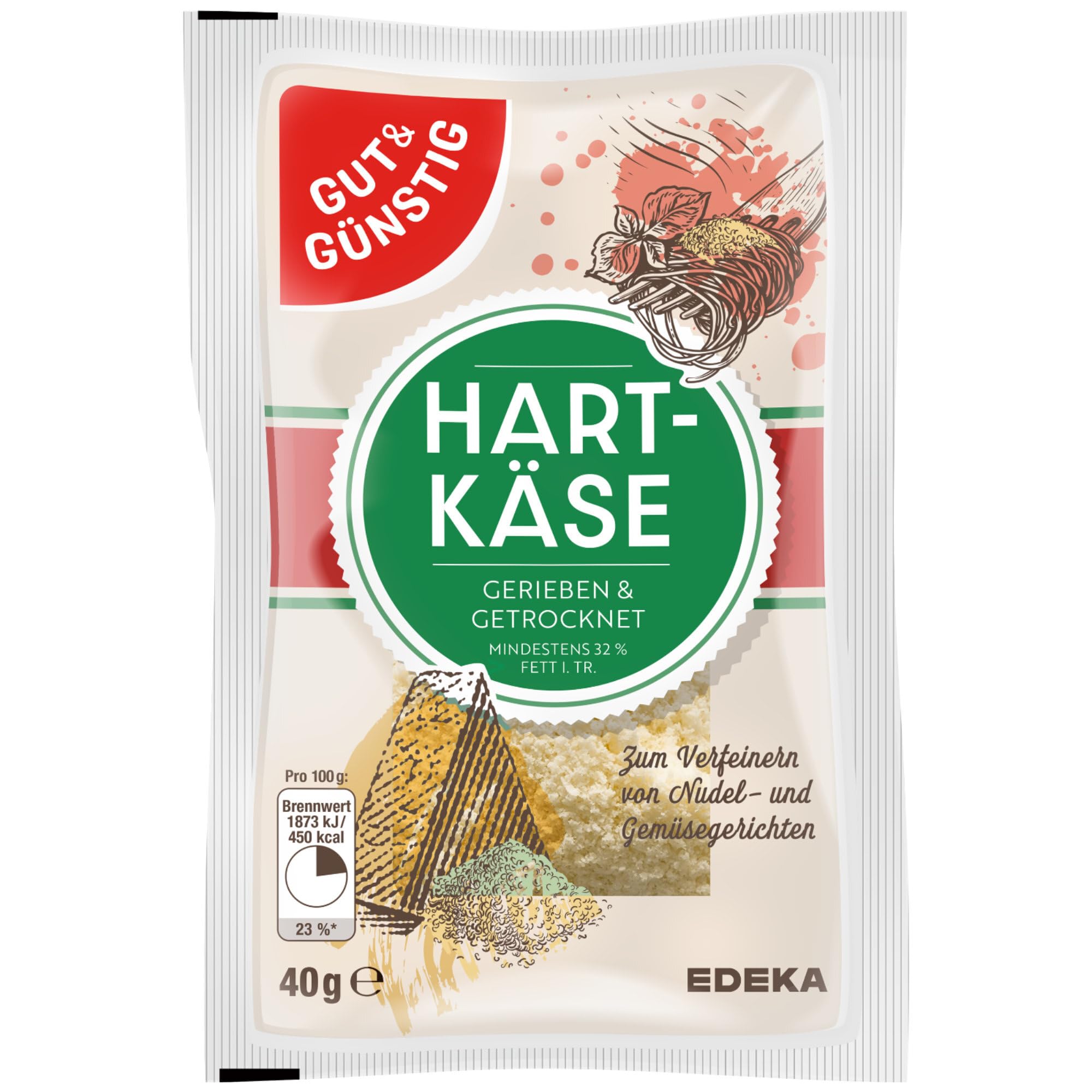 Gut&Günstig geriebener Hartkäse 32% Fett Grated Cheese VPE (25x40g Packung) + usy Block