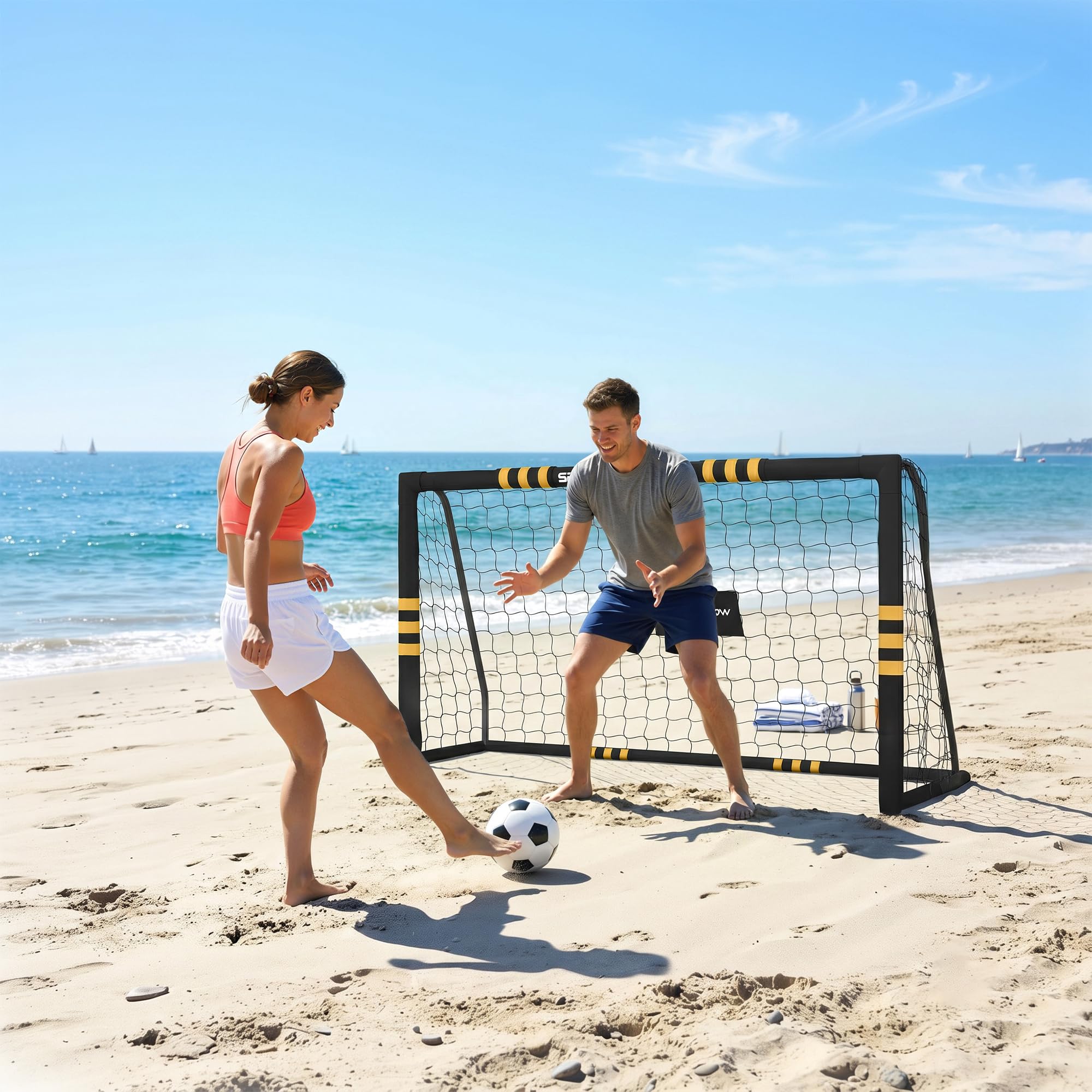 SPORTNOW Portería fútbol 6 x 4ft Red fútbol portátil con estacas Tierra