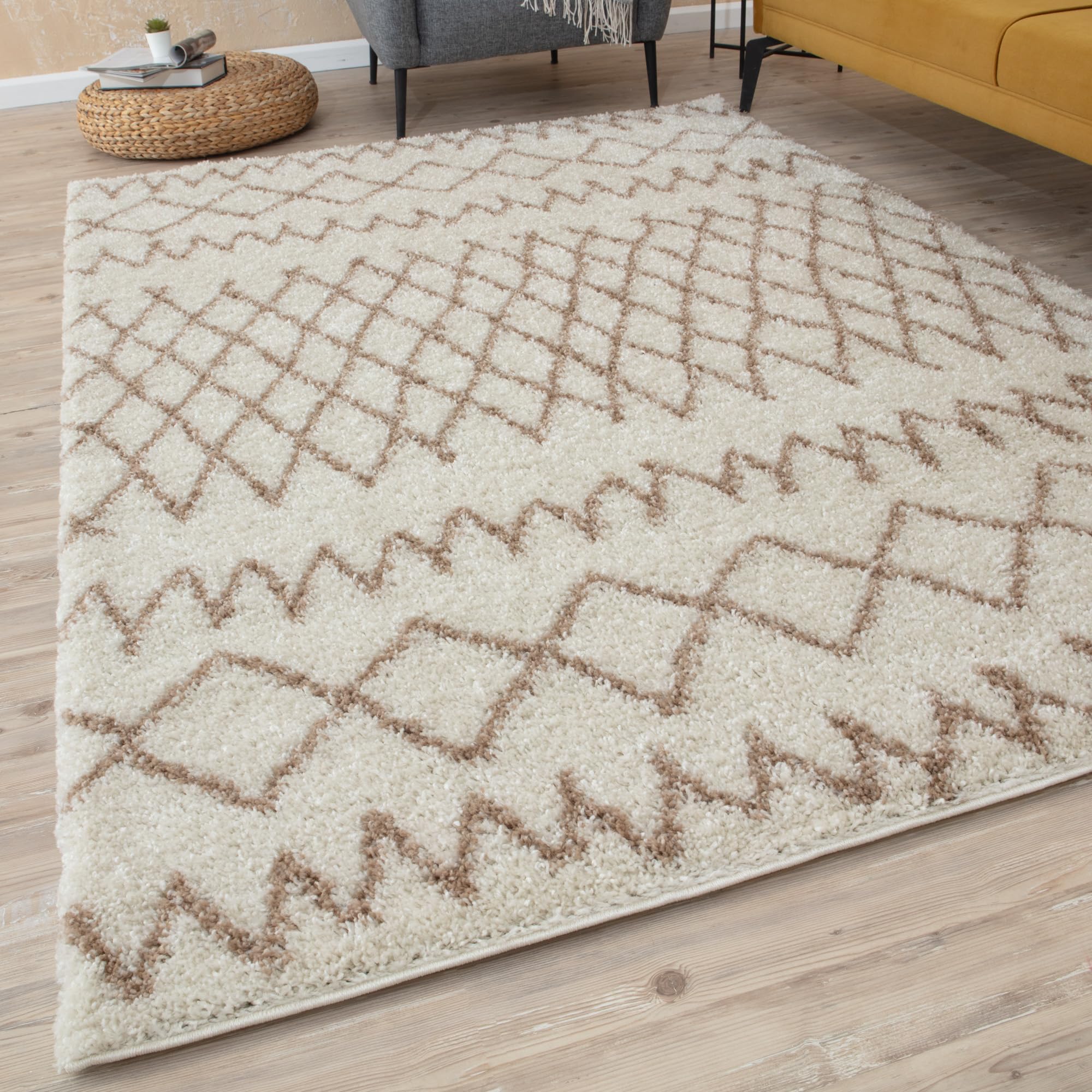 The Rugs Ivory/Beige Moroccan Shaggy Rug | 930 - 80X300 Cm