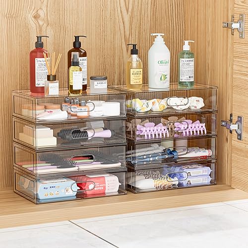 Miniatura 5 de Paquete de 2 cajones transparentes de almacenamiento de maquillaje, organizadores de baño apilables de 12 pulgadas de ancho y cajón de