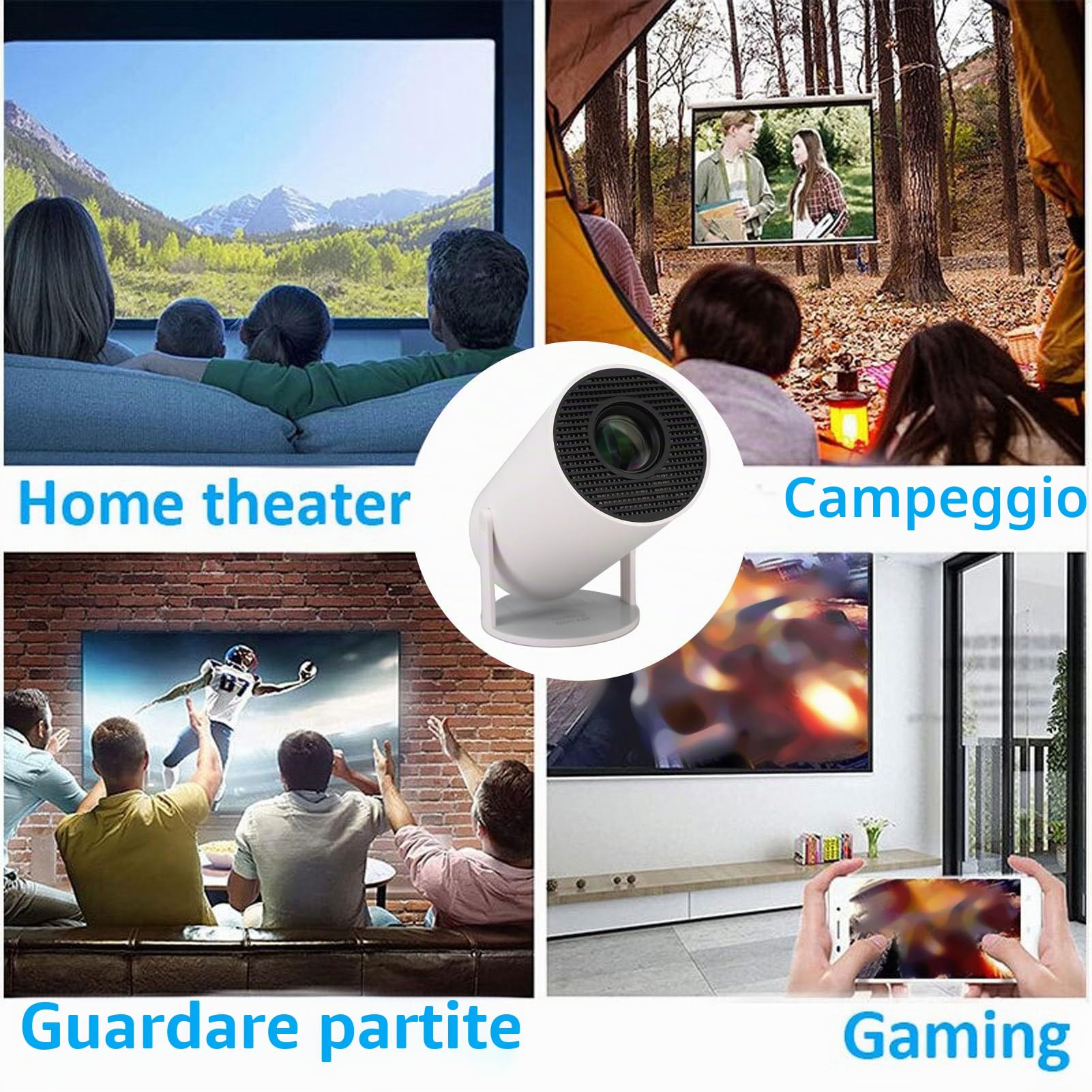 Mini Proiettore 4K con WIFI 5G e Bluetooth, Proiettore Cinematografico per Esterni da 1 GB +8 GB Girevole a 270 Gradi con Correzione Automatica, Proiettore Home Theater da (Spina