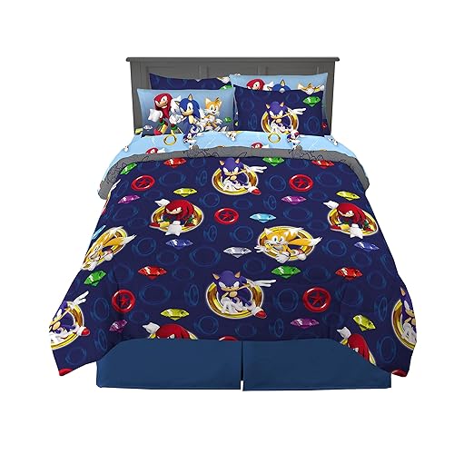 Franco Sonic The Hedgehog Anime Kids Bedding Super Soft Comforter and Sheet Set with Sham, 7 Piece Queen Size, (Official Licensed Product) - 7 Piece Queen Size - Sonic the Hedgehog
