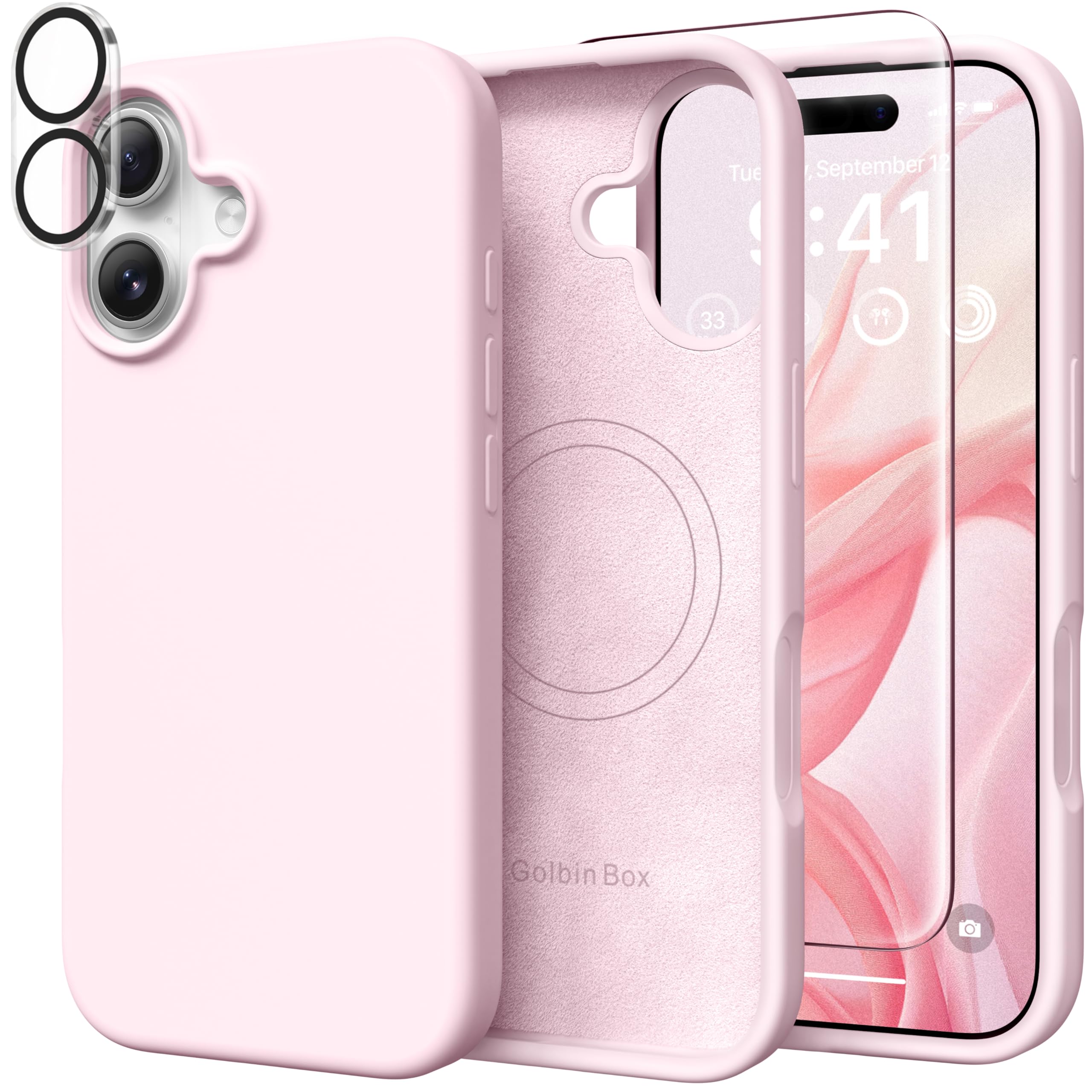 GolbinBox Magnetic for iPhone 17 Case, Silicone Cover, Chalk Pink