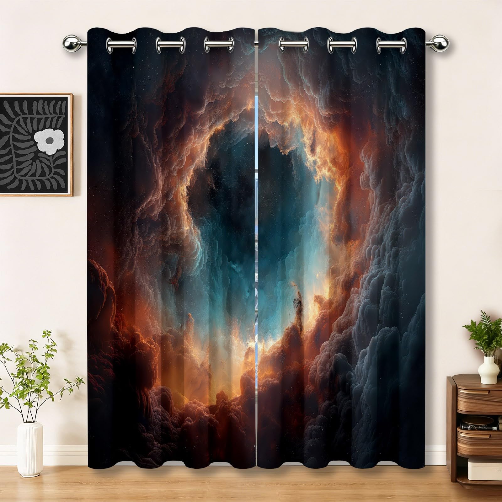 Rideau Occultant 85L x 200H cm, Rideaux Thermiques Bleu Univers Fantastique Nébuleuse Nuages avec Oeillets, Rideaux Isolants Anti-Froid pour Salon et Chambre Fenetre Moderne Décoration, Lot de 2