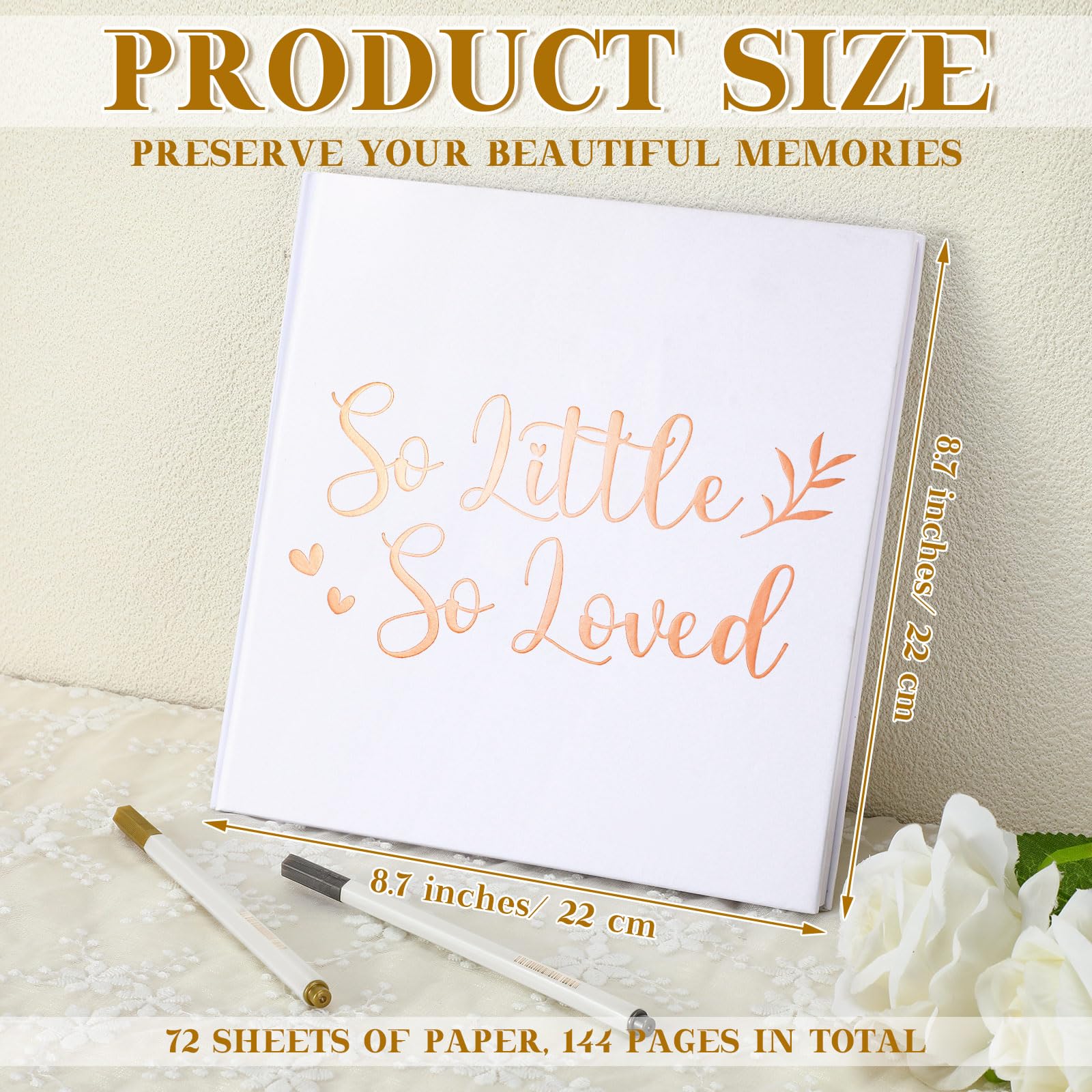 Humyoun So Little So Loved Baby Shower Guest Book Decorations with 2 Markers Baby Sign in Guest Book Scrapbook Rose Gold Foiled Photo Album 8.7'' x 8.7