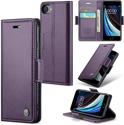 Miniatura 7 de Funda compatible con iPhone 678SE 2020SE3 con soporte para tarjetas de bloqueo RFID, funda de piel con función atril para iPhone 678SE 2020SE 3 de