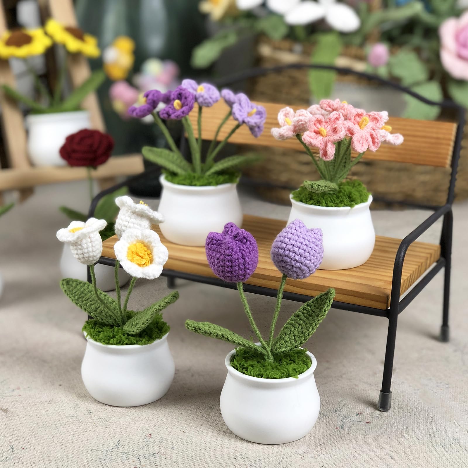 Joekaran Crochet Flowers Cute Flower for Her, Graduation Birthday Gifts for Women and Teacher, Mother, Coworkers, Valentines, Christmas, Desk Decor,Home Office Decoration(Pink Gradient Myosotis)