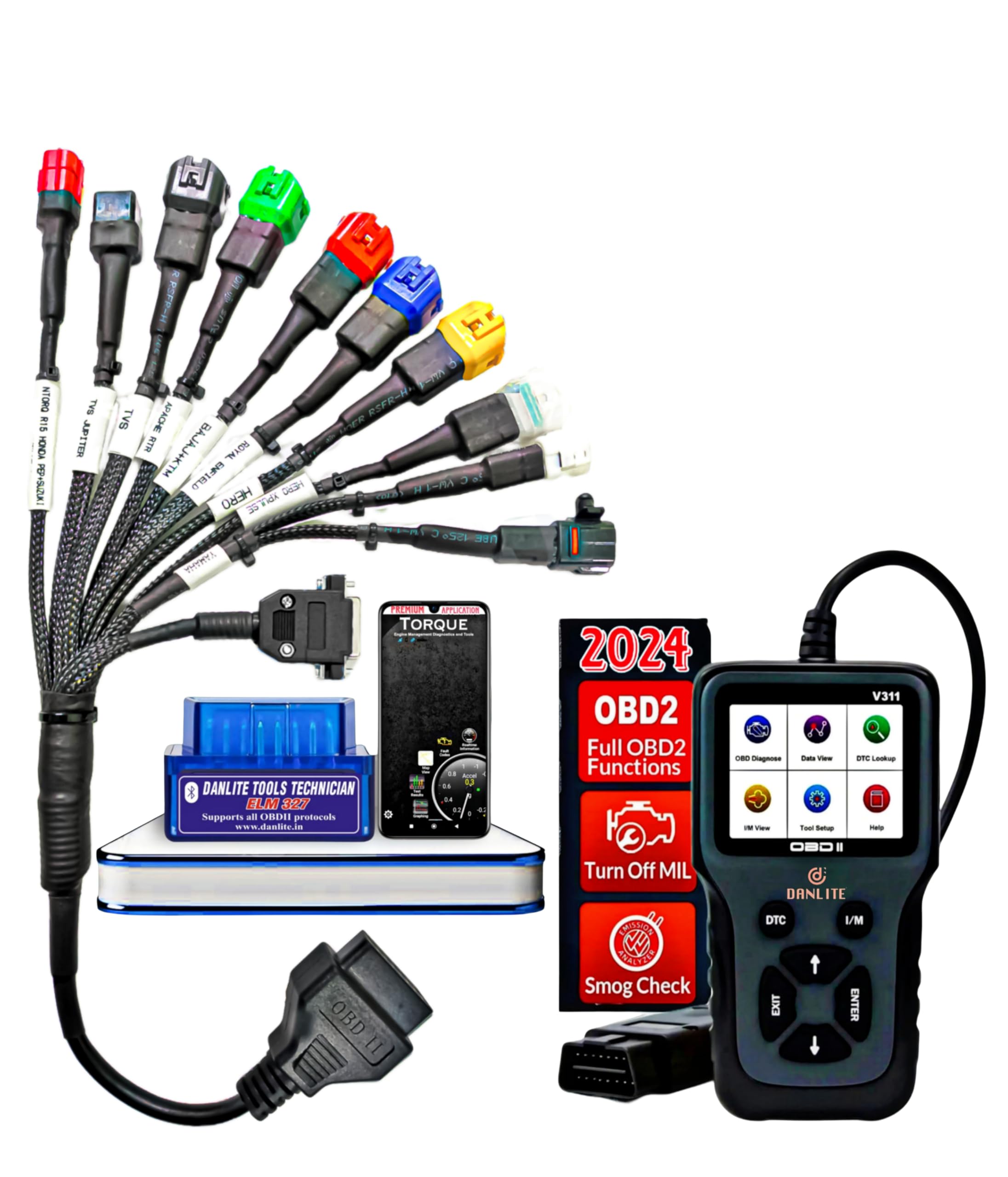 Danlite BS6 Bike All V311 OBD-II Scanner All BS7-BS7 Bike Heavy Duty Molded Universal Wire,ELM 327 Scanner All Code Reader with for Wire Checker-image-14