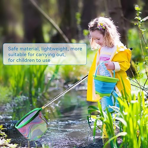 Miniatura 3 de 2 redes de pesca con cubo, red telescópica de aterrizaje de pesca con asa para niños, cubo de arena plegable para niños, red de pesca para niños,