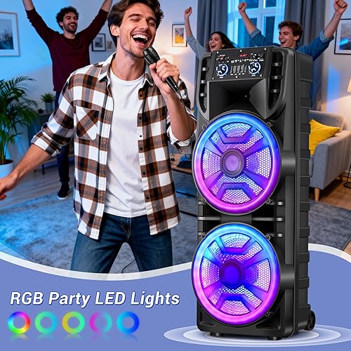 Miniatura 6 de Altavoz Bluetooth inalámbrico dual de 12 pulgadas con micrófono, control remoto, sistema de altavoces PA portátil, luces LED RGB para fiestas,