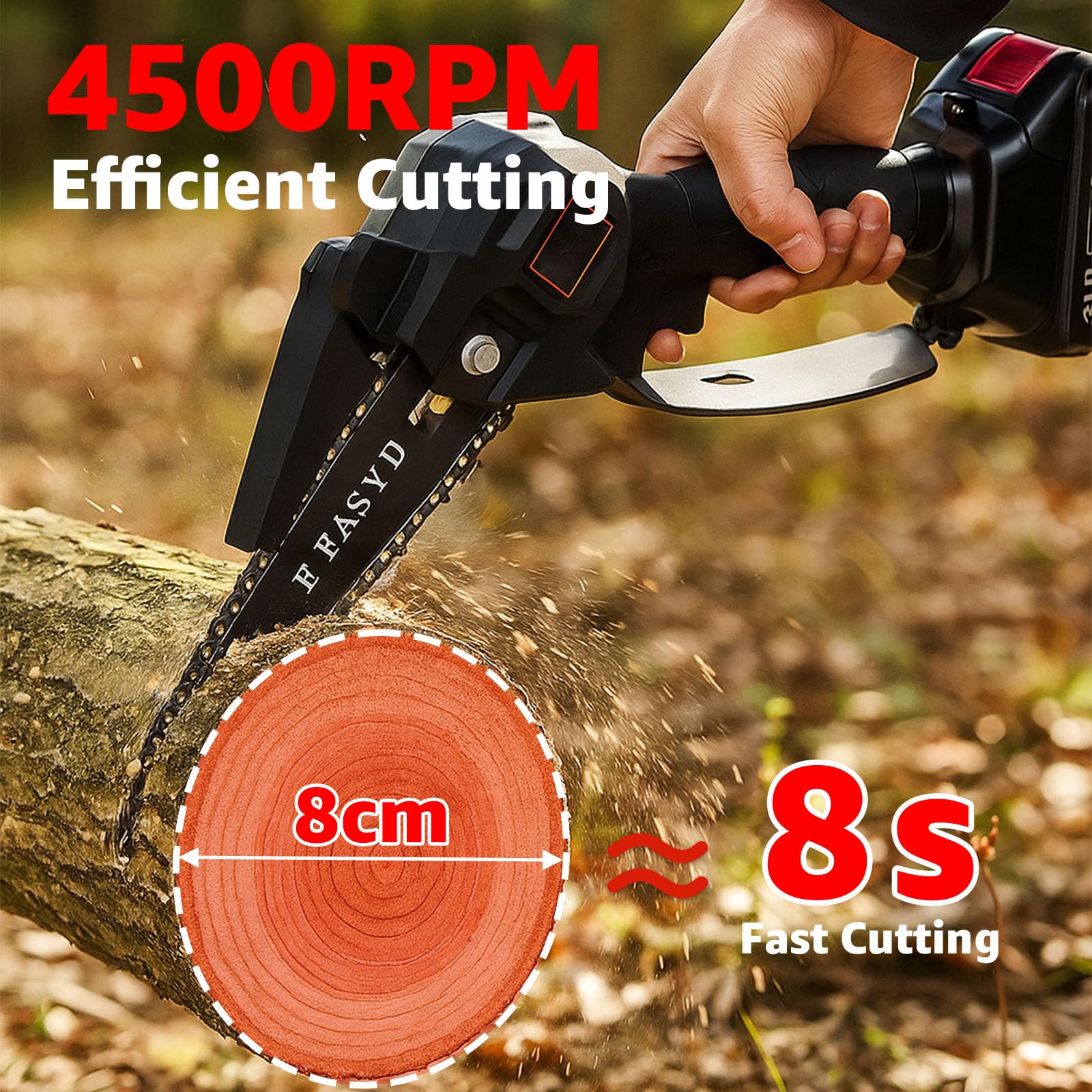 2 en 1 Mini Motosierra Bateria, 6" Motosierra Pertiga Electrica Inalámbrica, 1.7m Motosierra Telescópica con 2 Baterías, Sierra Electrica Podar Arboles para Cortar Ramas y Jardines