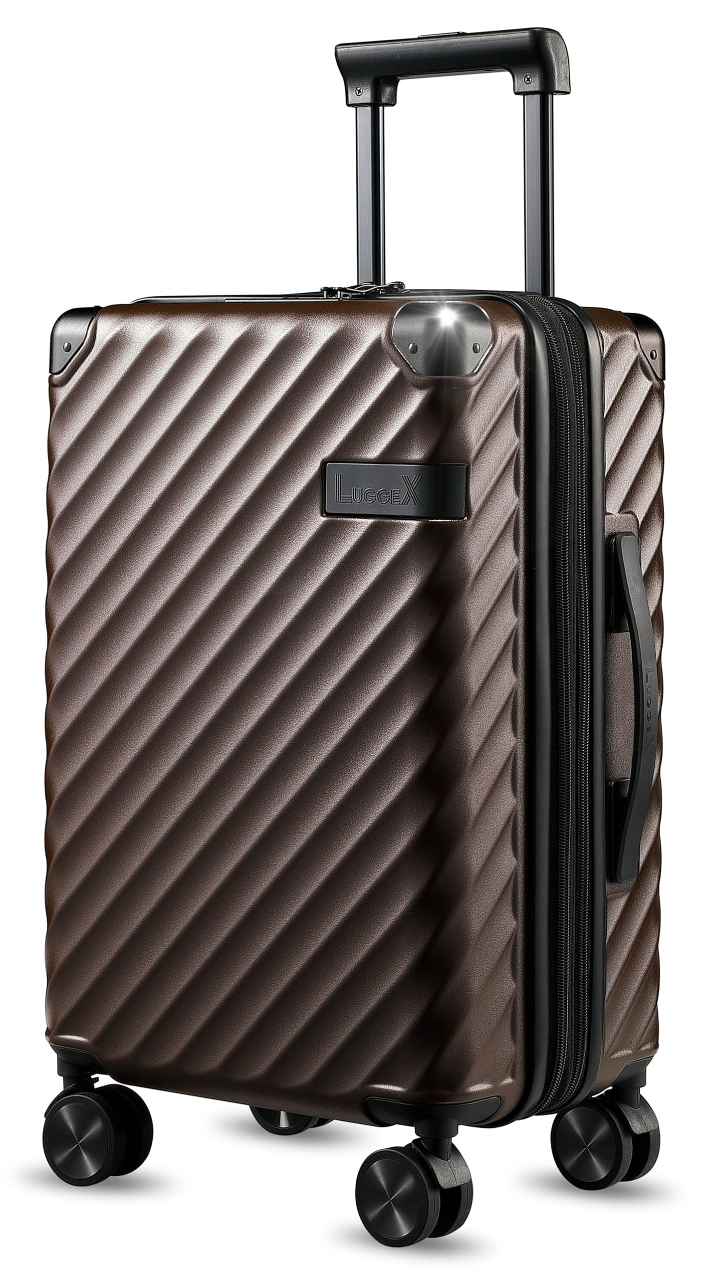 LUGGEX Carry On Luggage 22x14x9 Airline Approved - 35L Polycarbonate Expandable Hard Shell Suitcase with Spinner Wheels (Brown, 20 Inch)