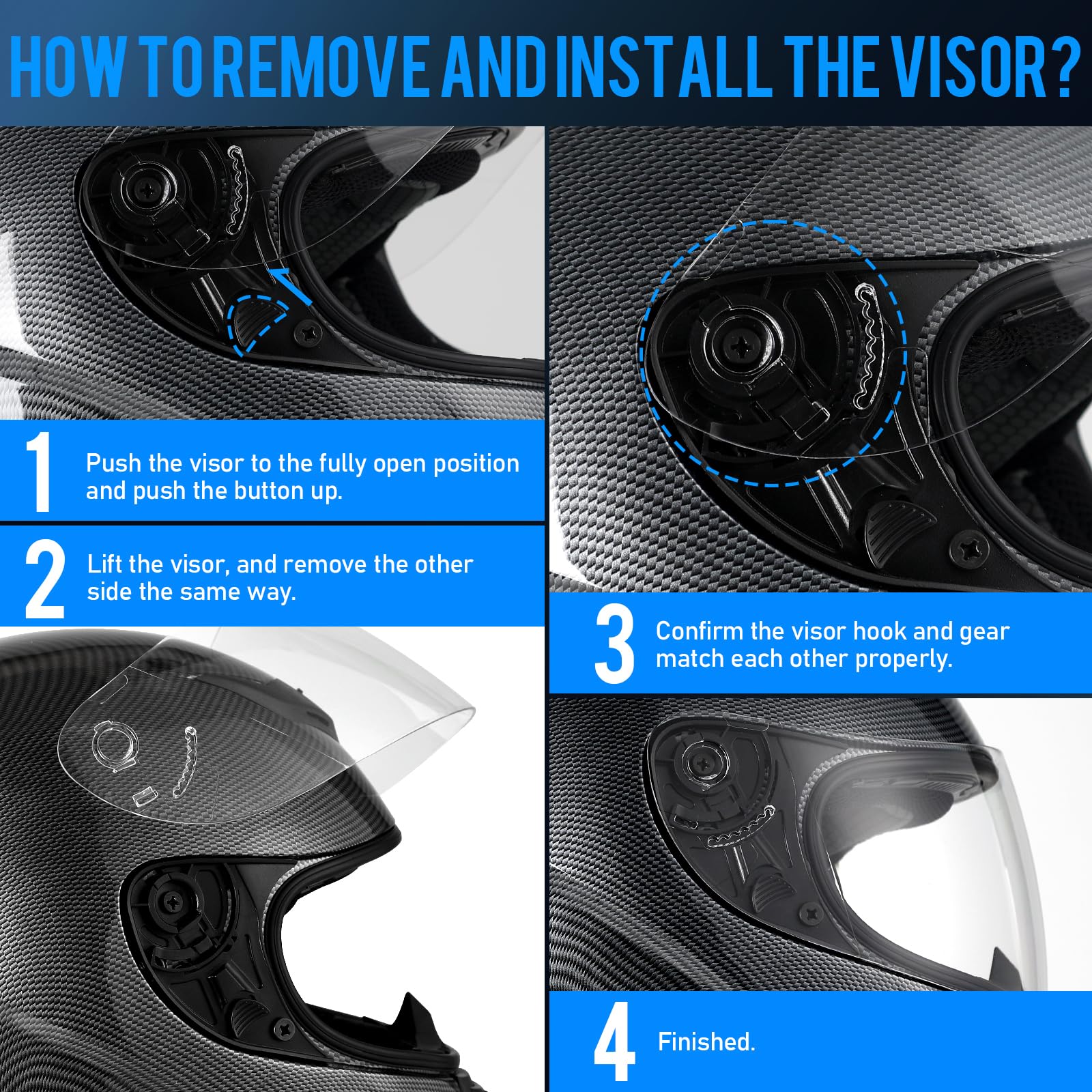 Favoto Casco Moto Integrale – Uomo e Donna, Certificato ECE, Traspirante e Confortevole, con Visiera Trasparente Antigraffio e Chiusura a Cricchetto, Fibra di Carbonio,L (59-60cm)