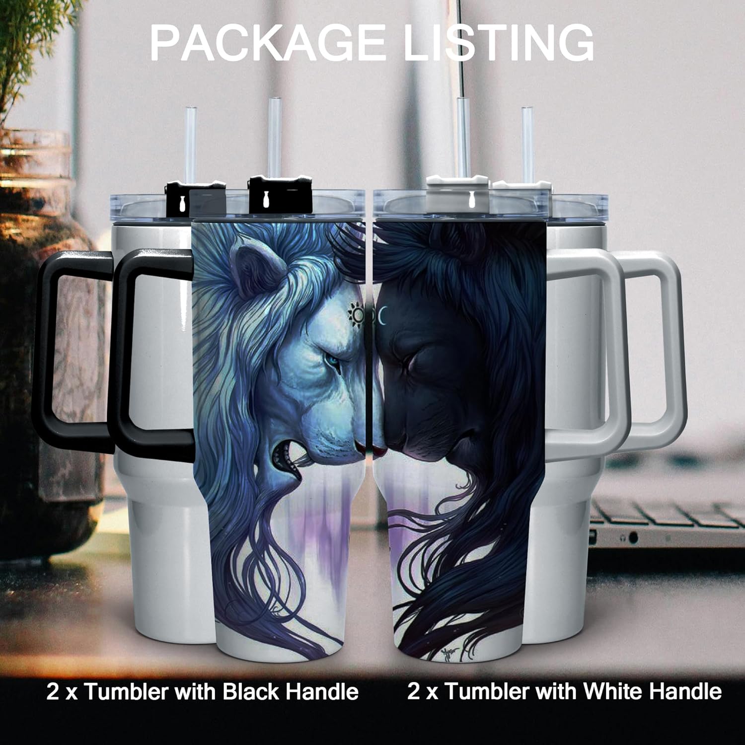 sweet grain Sublimation Tumblers 40 oz with Handle(4 Pack) - Stainless Steel Double Wall Vacuum Insulated Large Tumbler Bulk with Removable Handle and Straw - Black & White Handle - Image 7