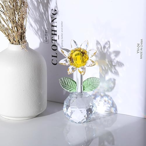 Miniatura 2 de Qianwei Figura decorativa de flores de cristal de margaritas con jarrón  Ramo de flores de cristal, figuras coleccionables, decoración de cristal