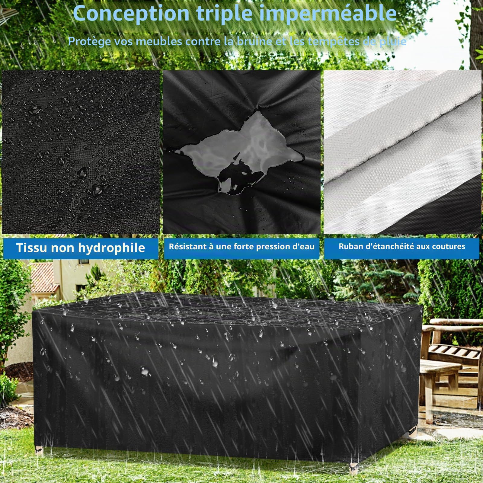 Wanocean Housses de Meubles de Jardin, Housse Salon de Jardin Bache de Protection Table Extérieur Imperméable 420D Oxford Anti-UV Résistance au Vent Carré 140x140x90cm
