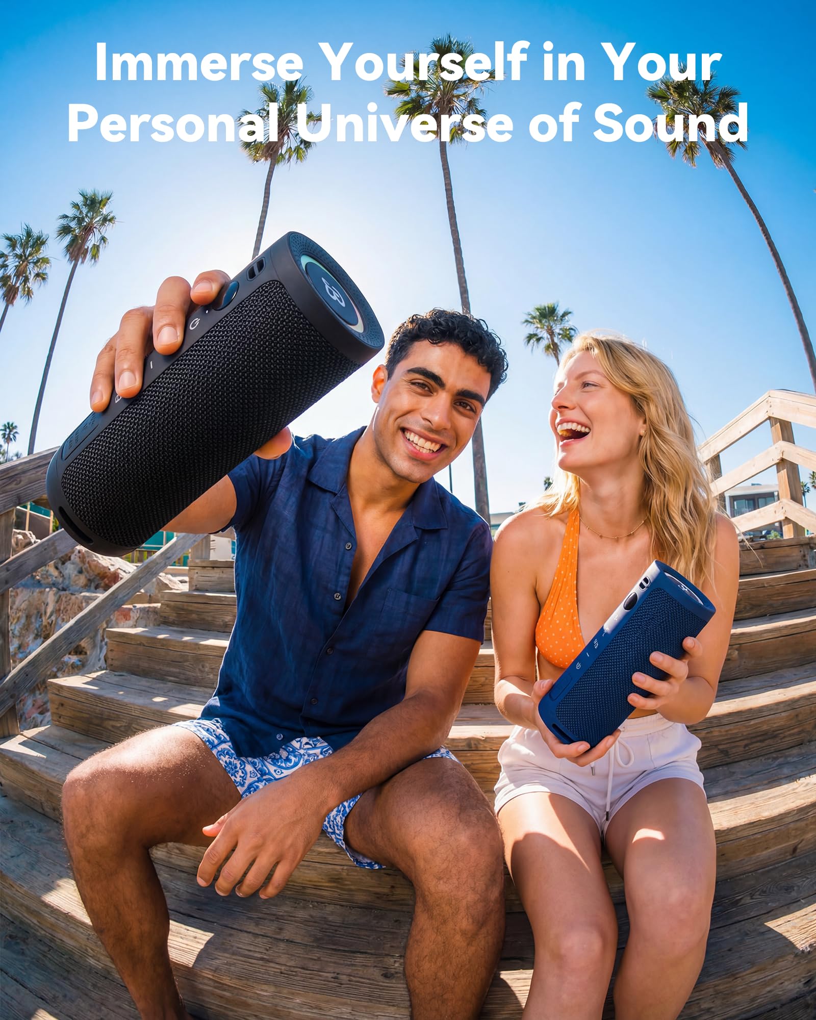 BassBloom Roar 3 Portable Bluetooth Speaker,20W Powerful Sound with Deep Bass,IPX6 Waterproof,24H Playtime,Bluetooth 5.4,RGB Lights,Wireless TWS Pairing,Outdoor for Camping and Beach (Sky Blue) - 2