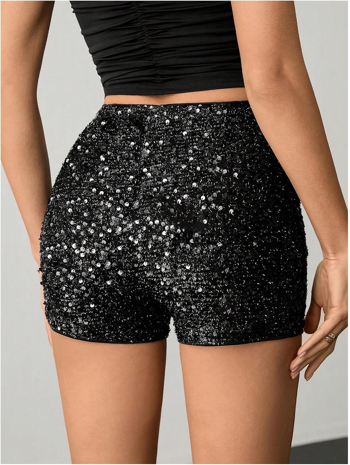 SHENHE Women's Compression High Waisted Micro Shorts Sparkly Y2K Festival Rave Club Mini Shorts Hot Pants