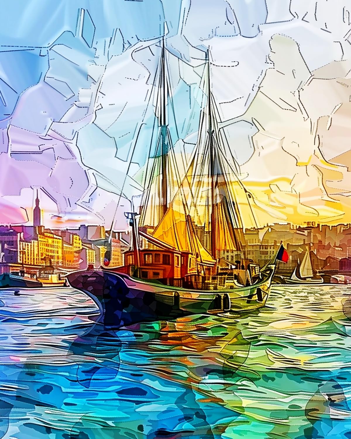 LIUBAISHI Paint by Numbers for Adults – 16x20 Inch Canvas | DIY Home Wall Decor, Relaxing Painting Set, Gift for Adults with Acrylic Paints and Brushes-Sunset Sails