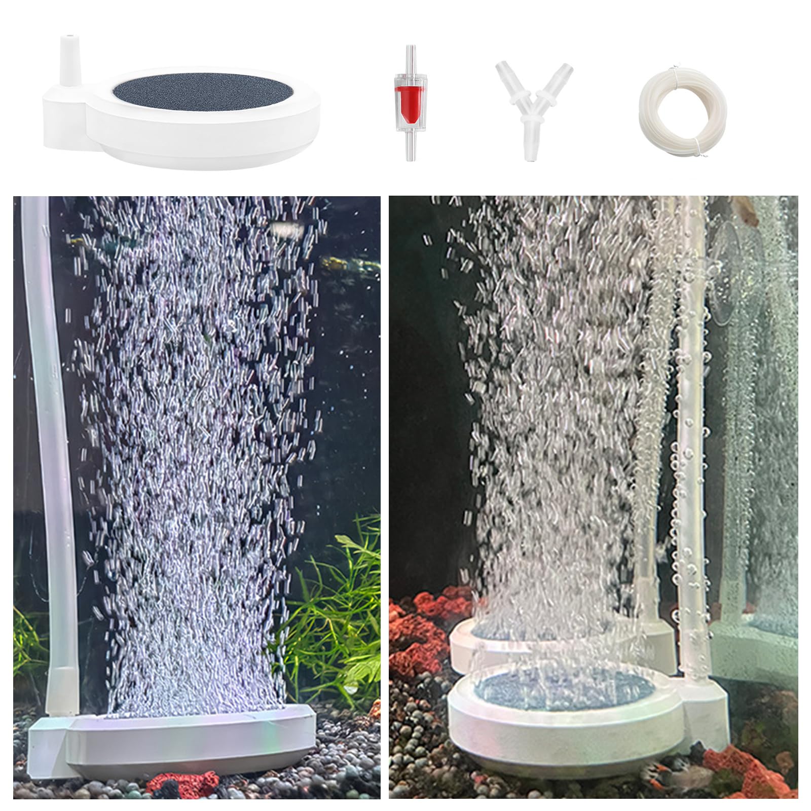 Bulleur pour Aquarium Diffuseur Air Aquarium avec Clapet Anti-Retour,Raccords en Forme de Y, Tuyau d'air de 2 m pour Ventilation à Oxygène Dissous des Accessoires d'aquarium (50 mm)