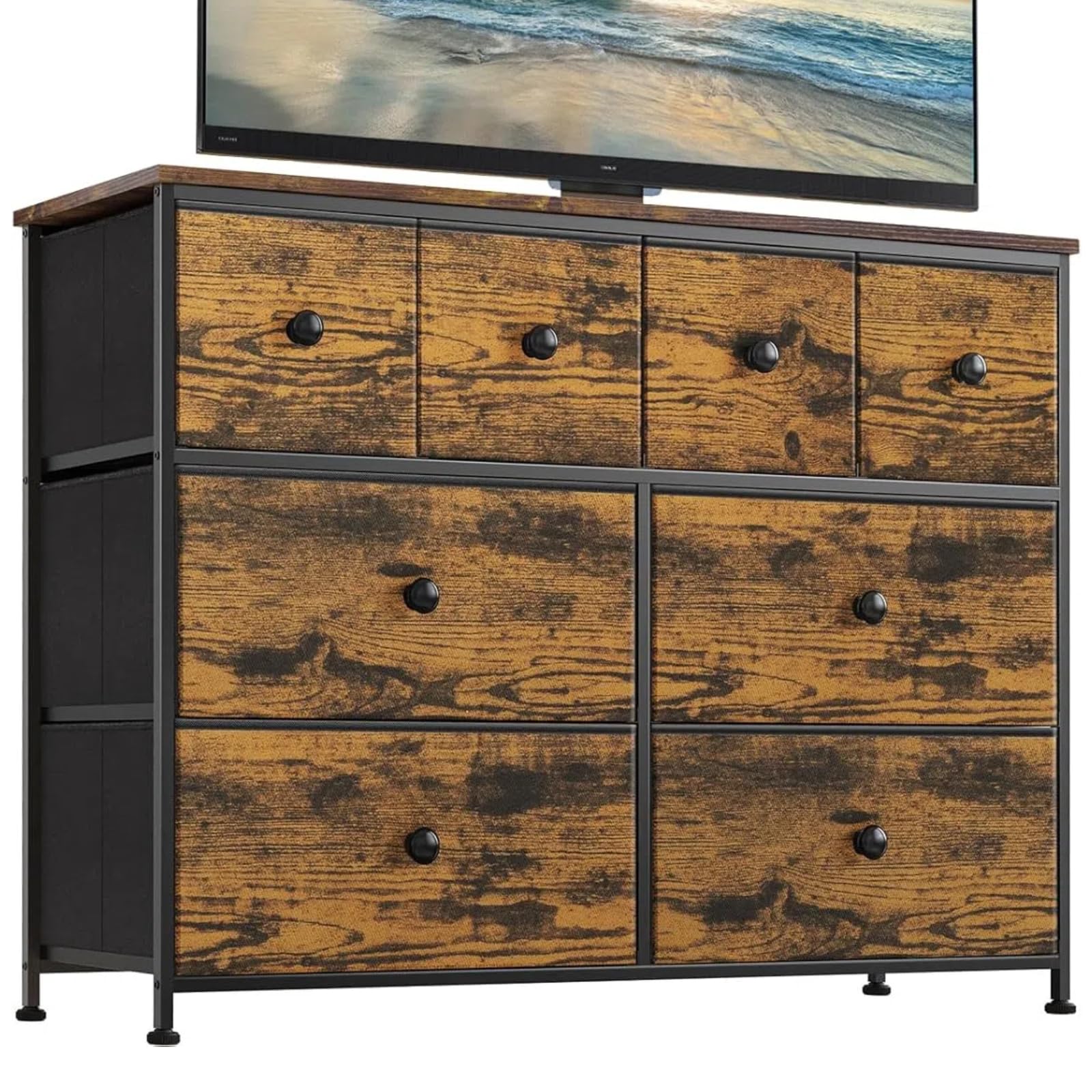 REAHOME Dresser for Bedroom with 8 Drawers Fabric Dresser Chest of Drawers with Wooden Top Sturdy Steel Frame Closet Storage Dresser for Living Room Hallway Closets Nursery (Rustic Brown) LHM8R1